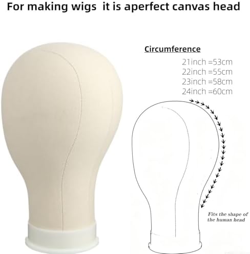Wig Head Canvas Block Head for Wig Making Display Styling Manikin Head with Stand Mannequin Head with Mount Hole(23inch Off-white) - Image 3