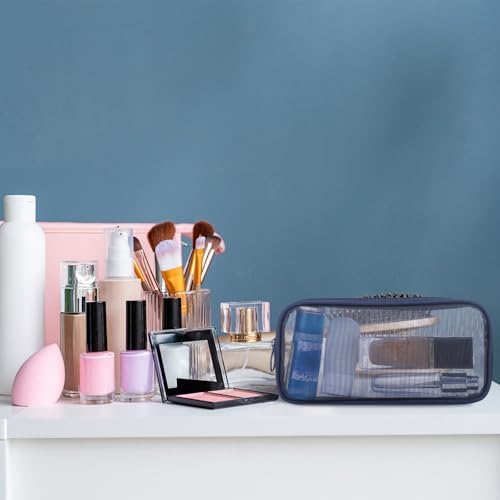 Weewooday 4Pcs Mesh Makeup Bag, Navy Blue, Medium, Classic - Image 5