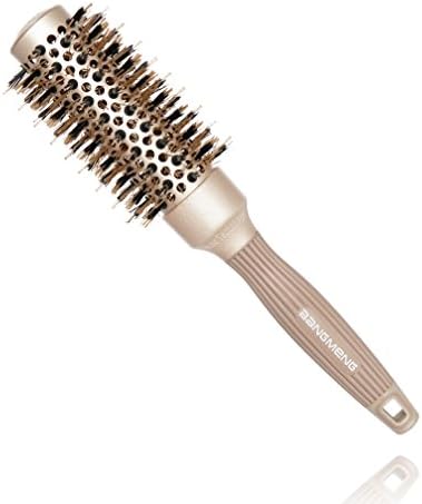 BANGMENG Round Barrel Anti-Static Hair Brush with Boar Bristles, Nano Thermal Ceramic Ionic Tech | For Extra Shine | Protect Hair, Enhance Texture, For Straightening & Drying (1 1/4 inch) by BANGMENG