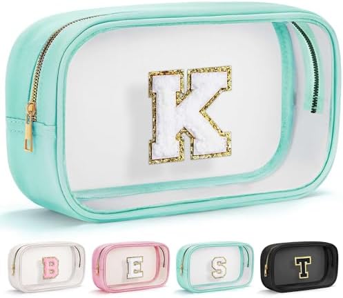 YOOLIFE Initial Clear Makeup Bag | Travel Clear Makeup Bag | Travel Beach Toiletry Bag | Car Organizer Essentials for Women | Waterproof Large Clear Travel Toiletry Bag | Teacher Birthday Gifts Blue K by YOOLIFE