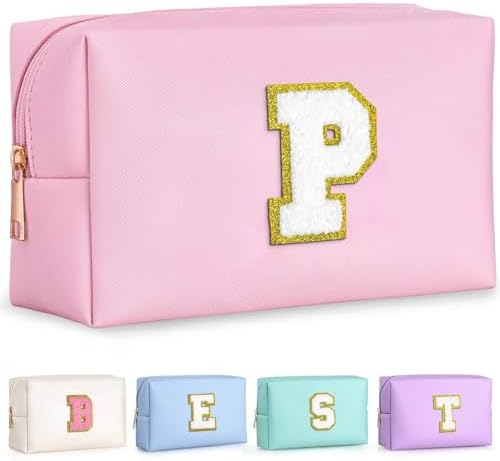 TOPEAST Preppy Pink Glitter Chenille Patch Travel Makeup Bag, 8.3in x 3.5in x 4.9in by TOPEAST