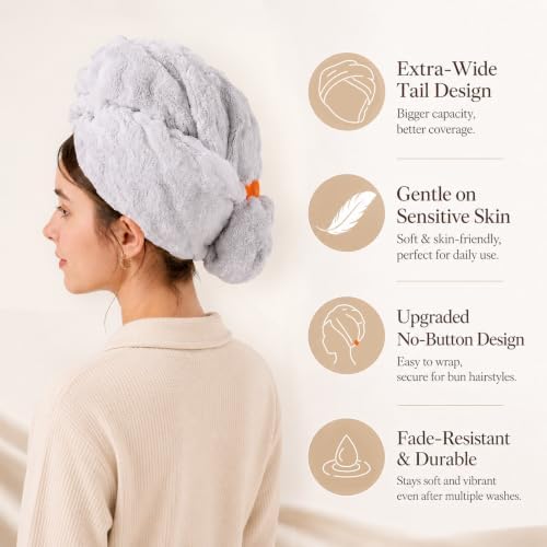 Microfiber Hair Drying Towel 2Pack, Large Size for Women, with Elastic Band - Image 4