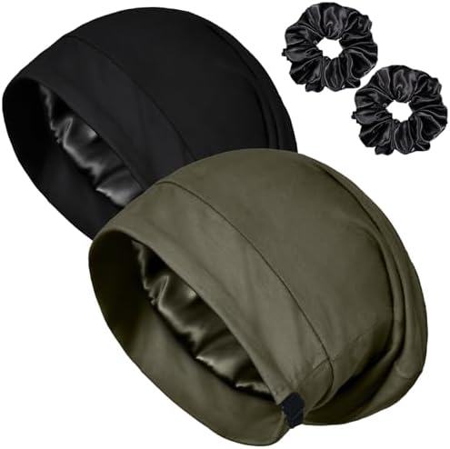 Satin Bonnets for Sleeping Adjustable Silk Lined Bonnet Sleep Cap Hair Wrap by ROYBENS