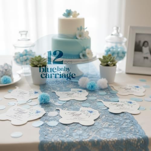 12 Blue Carriage-Shaped Gift Wrap Tags with Wildflower Seeds - Image 3
