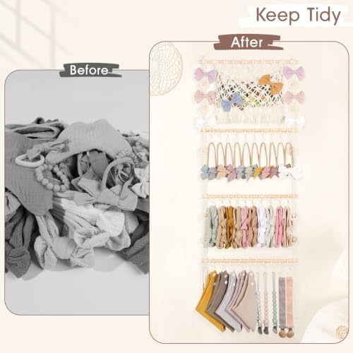 POVETIRE Headband Holder Hair Bow Organizer for Girls,Macrame Bow Holder Hair Accessories Organizer Storage Large Capacity Wall Hanging for Toddler Girl Nursery Room Decor - Image 3