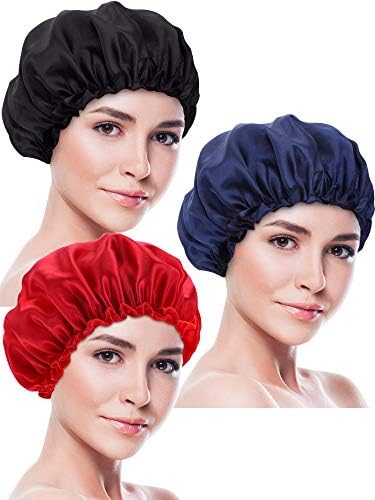 Blulu 3 Pcs Large Satin Silk Bonnet,Black, Red, Navy Blue by Blulu