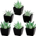 Woration 6pcs Small Faux Artificial Flocking Succulent Plants in Black Pots Fake Plastic Plants Topiaries for Shelf Table Windowsills Office Home Green Decoration by Woration