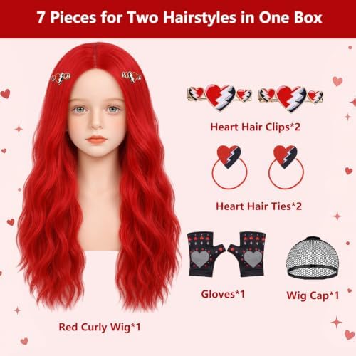 7pcs Red Girls Princess Wig Set for Kids Costume Halloween JZ066 - Image 3