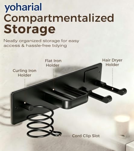 Wall Mount Hair Dryer Holder, No-Drill Hair Styling Tool Organizer - Image 4