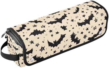 Hair Tools Travel Bag with Heat Resistant Mat 2-in-1 Hot Tools Travel Bag Organizer Flat Curling Iron Travel Case for Straightener White Halloween Bats Stars by WelcometoElliTarr