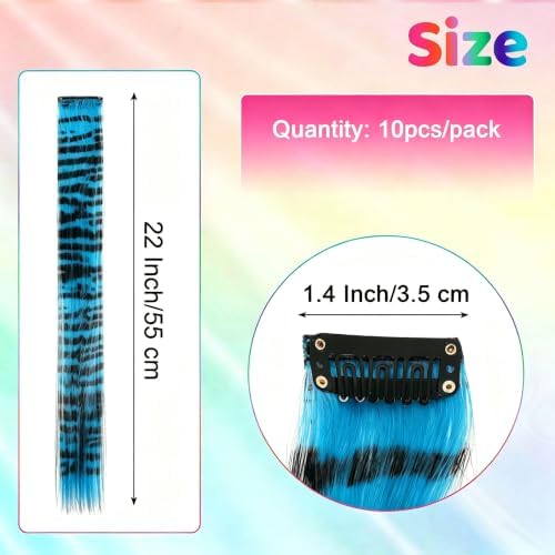 10 Pcs Sky Blue Hair Extensions,Raccoon Tail Striped Hair Accessories 22 In - Image 2