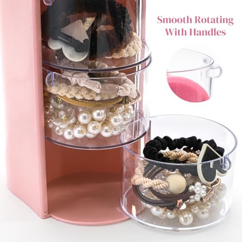 Eorbow 2 Pack Hair Accessories Organizer, 3-layer Rotatable Hair Tie Holder, Clear Acrylic Hair Brush Storage Box for Girls, Bathroom Makeup Container Case for Headband Bow Clip Cotton Swab - Image 4