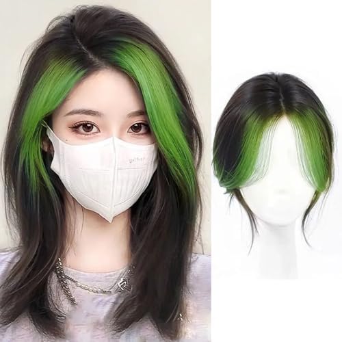 VAVANGA Long Hair Topper Middle Part Black with Green Highlight Color by VAVANGAHAIREXTENSION