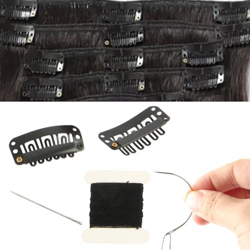 20 Pieces Hair Extension Clips, Black Wig Clip with Needles and Threads Set - Image 5