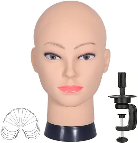 Bald Female Mannequin Head Makeup Training Head Wig Head Professional Cosmetology for Wig Making and Display Hat Helmet Glasses Display Head Model with Free Clamp Stand by Simnient