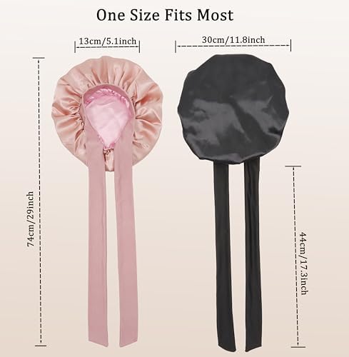 2 PCS Kids Bonnet for Girls Double Layer Silk Satin Bonnet Sleep Cap for Child Curly Natural Hair 3-12Y (pink&black) - Image 4