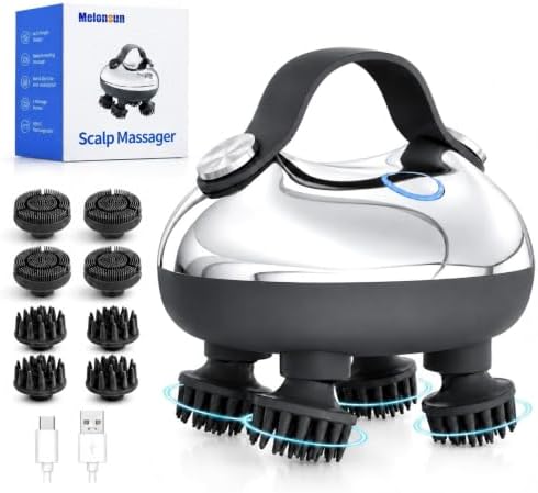 Melonsun Electric Scalp Massager, 2 Claw Sets, IPX7 Waterproof, Silver by Melonsun
