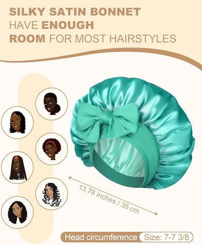 Satin Bonnet for Women Silk Bonnets for Sleeping Curly Hair Bonnet with Elastic Tie Band Reversible Double Layer Sleep Cap Hair Wrap (Blue+Green) - Image 3