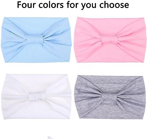 XTREND 4 Pcs Wide Headband Boho Fashion Knotted Bandanas Stretch Non-slip Knotted Solid Color Bandanas for Women's Outdoor Yoga Exercise Hair Accessories (Sky Blue, Pink, White, Light Gray) - Image 3