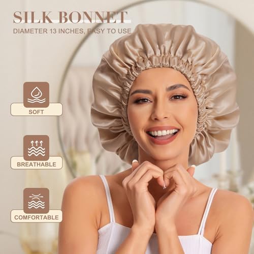 Edoneery Satin Bonnet for Sleeping Women, Double Layer Curly Hair Cap - Image 2