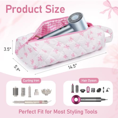 Hair Tool Organizer Travel Bag for Curling Irons & Dryers (Pink Bow) - Image 3