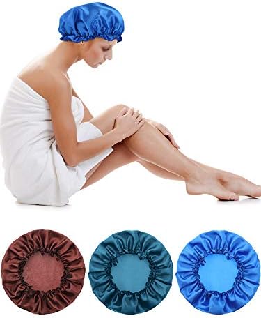 Blulu 3 Pcs Large Satin Silk Bonnet,Sapphire Blue, Coffee, Peacock Blue - Image 5