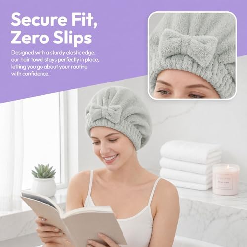 4 Pack Microfiber Hair Towels Bow Wrap for Women Quick Dry - Image 3