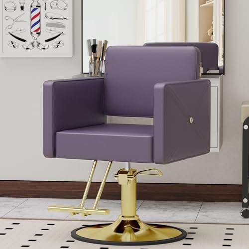LOUVIXA Barber Chairs for Hair Stylist, Height Adjustable Hydraulic Salon Chair, 360 Degrees Rotation, Multi-Function Shampoo Chair for Salon Home Barbershop (Purple) - Image 2