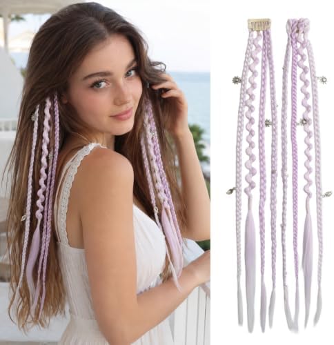 2Pcs 16" Clip in Dreadlocks Hair Extensions Women (Light Purple) by Unknown