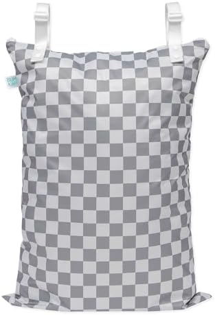 Bumkins Waterproof Hanging Wet Bag Large for Baby, Laundry, Dirty Clothes, Travel, Swim Suit, Cloth Diapers, Pool, Towels, Daycare, Beach, Zip Reusable Bag, Wetdry Vacation Packing, XL Gray Check by Bumkins