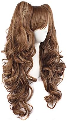 MapofBeauty Lolita Long Curly Clip on Ponytails Cosplay Wig, Brown/Khaki - Image 2