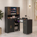 Manicure Table with Dust Collector and LED Display Cabinet (Black) by Oakvera