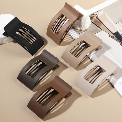 French Flat Hair Clips for Women 6pcs Hair Claw Clips for Thick or Thin Hair Matte Claw Clips for Girls Barrettes Non-Slip Strong Hold Hair Accessories for Women (Coffee) - Image 2