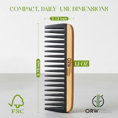 ORW Wide Tooth Comb, Bamboo Detangling Comb for Curly Hair, Wet & Dry Hair - Image 3