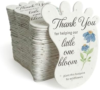 24 Blue Footprint-Shaped Gift Wrap Tags with Wildflower Seeds by SeedBloom