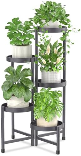 iDavosic.ly Plant Stand Indoor Outdoor, 5 Tier Metal Corner Shelf, Gray by iDavosicly