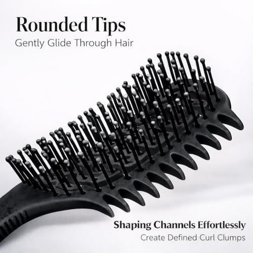 Curl Defining Brush for Curly Hair, Vented Detangling Hair Brush for Wet and Dry Styling, Curved Brush for Shaping and Smoothing Curl Clumps, Lightweight Hair Brush (9118 Black) - Image 2
