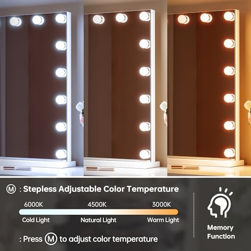 ZL ZELing Vanity Mirror Makeup Mirror with Lights,31.49" x 23.62"Large Tabletop Light up Mirror with 18Bulbs,10X Magnification,USB Charging Port,3 Color Touch Control Dimmable Lights. - Image 4