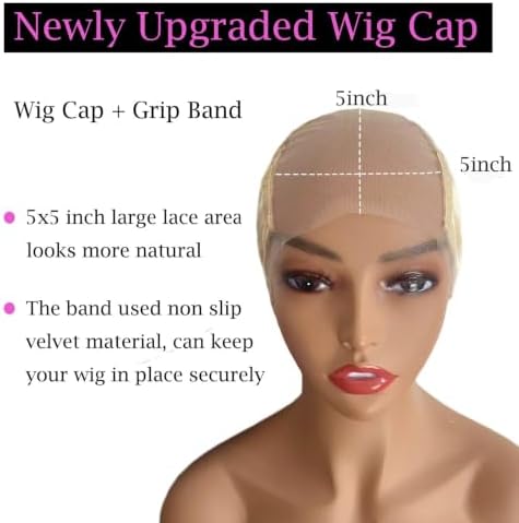 5x5 Large Lace Wig Grip Cap for Glueless Wig, Adjustable Wig Cap for Lace Front, One Size Fits All No-Slip Wig Cap with Grip Band for Women (Beige) - Image 4