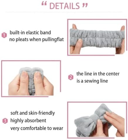 7 Pcs Spa Set, Facial Headband and Wristband Set, Skincare Accessories, College Style Girl Idea Gifts, Hair Accessories for Women and Girls（Grey） - Image 7