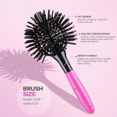 3D Bomb Curl Hair Brush 360° Round Styling Hair Brush Detangling Hairbrush Spherical Ball Brush Salon Round Hair Curling Curler and Wide Tooth Comb for Curly/Long/Wet/Dry Hair - Image 5