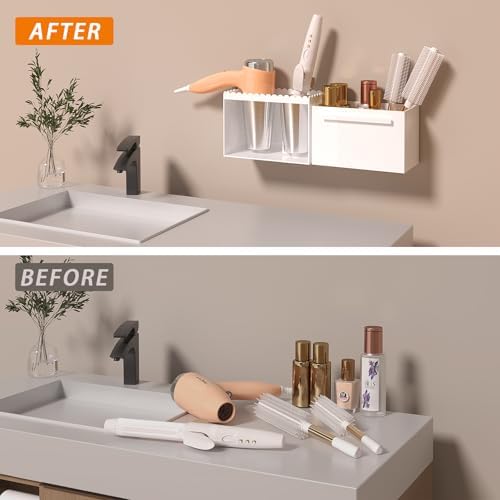 Scalloped 2 Cup Box Acrylic Hair Tool Organizer Wall Mount, Bathroom - Image 7
