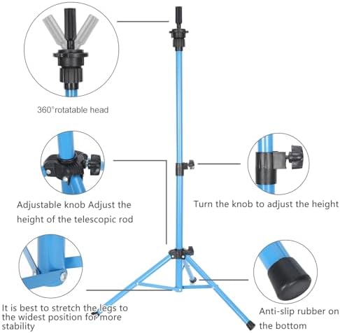 Mannequin Head Stand, Adjustable Wig Head Stand, Reinforced Metal Mannequin Head Stand Wig Stand Tripod for Cosmetology Hairdressing Training (blue, 48inch) - Image 3