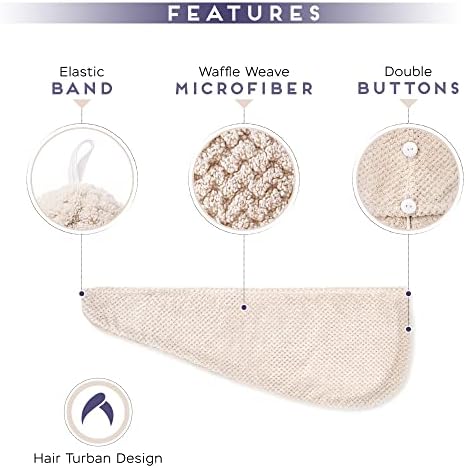 SimpleField 2 Pack Microfiber Hair Towel Wrap for Women, Anti Frizz Quick Drying Hair Turban for All Hair Style, Absorbent and Lightweight (Beige) - Image 3