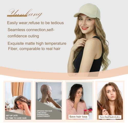 Hat Wig Baseball Cap with Long Wavy Wig Natural Layered Ombre Blonde Hair - Image 6