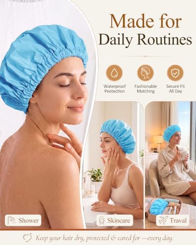 Edoneery Shower Caps for Women Reusable Waterproof, Shower Hair Cap - Image 4