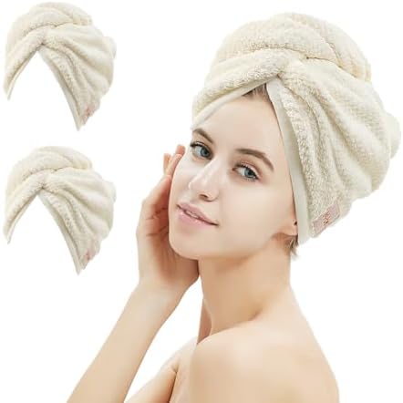M-bestl 2 Pack Microfiber Hair Towel Wrap with Button to Dry Hair Quickly by awesomeOralcareproduct