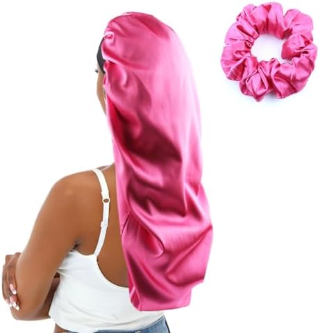 Extra Large Satin Bonnet Sleep Cap for Women, Double Layer Silky Hair Bonnet with Tie Band for Braids/Curly/Long Hair - Rosy Red by senthair