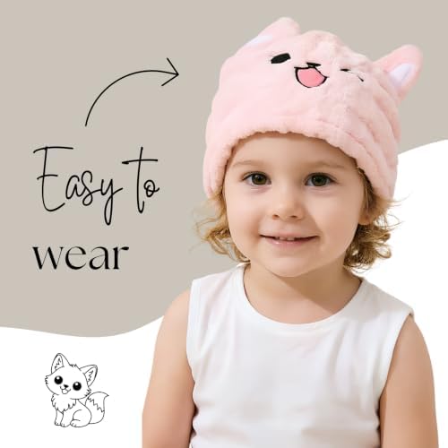 Hair Towel Wrap for Kid, Pink Fox Toddler Dry Head Cap Absorbent Quick - Image 2