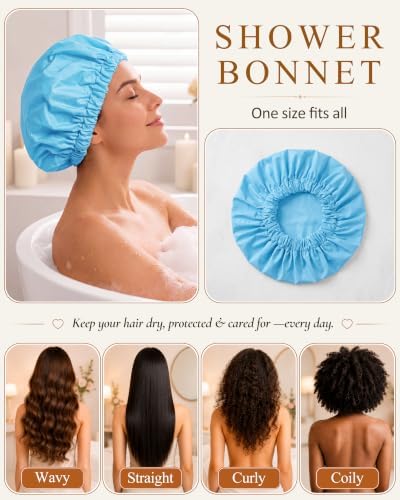 Edoneery Shower Caps for Women Reusable Waterproof, Shower Hair Cap - Image 5